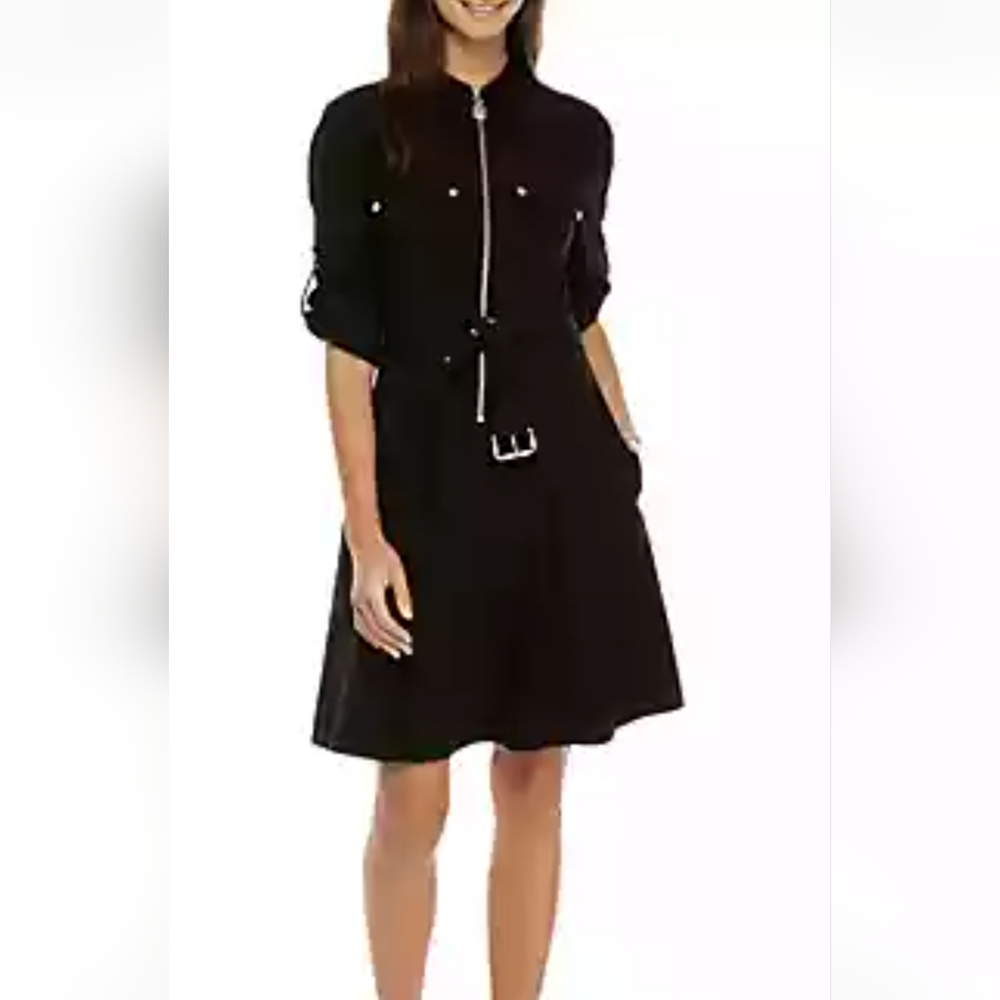 MICHAEL KORS black zip up shirt dress with belt